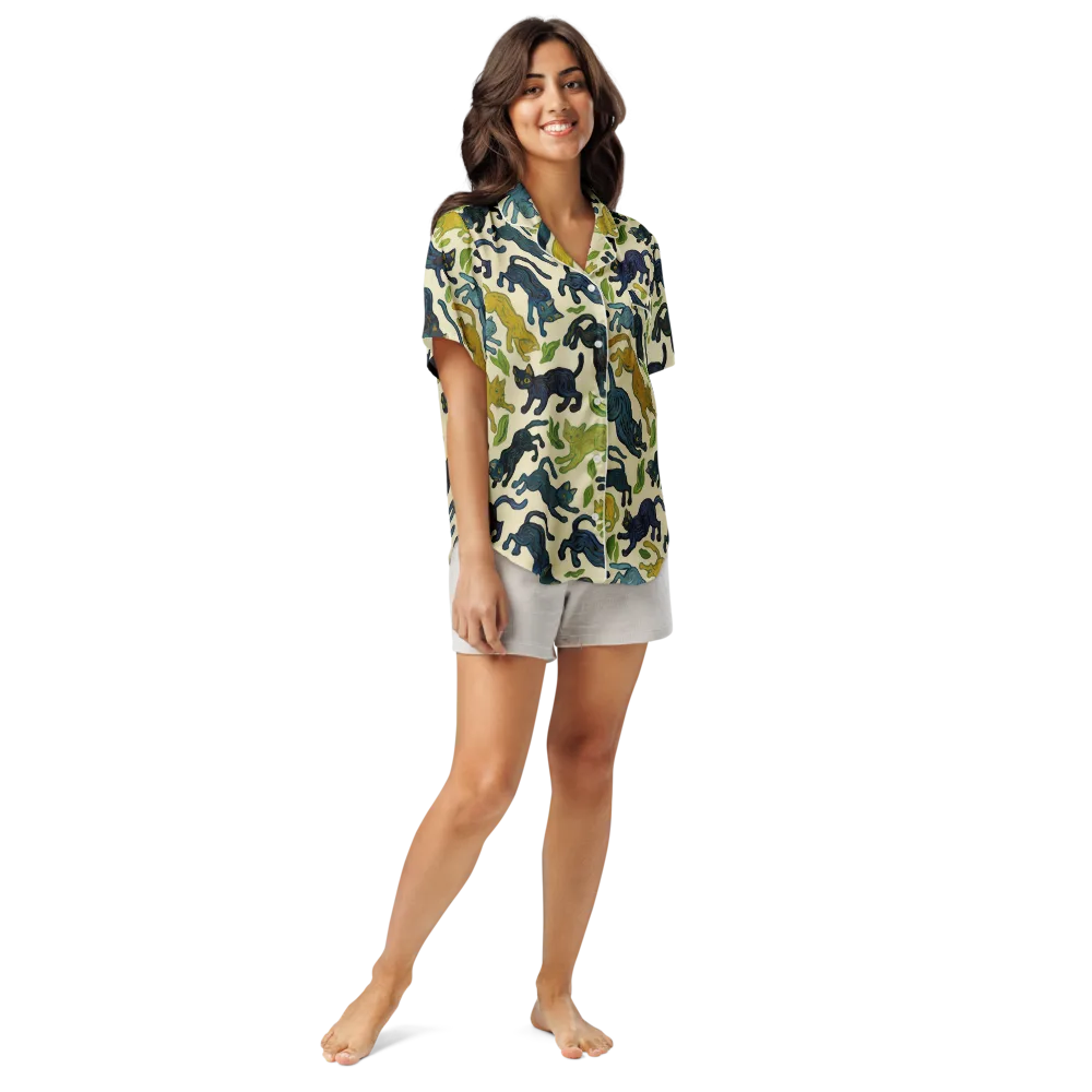 Velvet Alley Cats on Women's Short Sleeve Pajama Top — Front