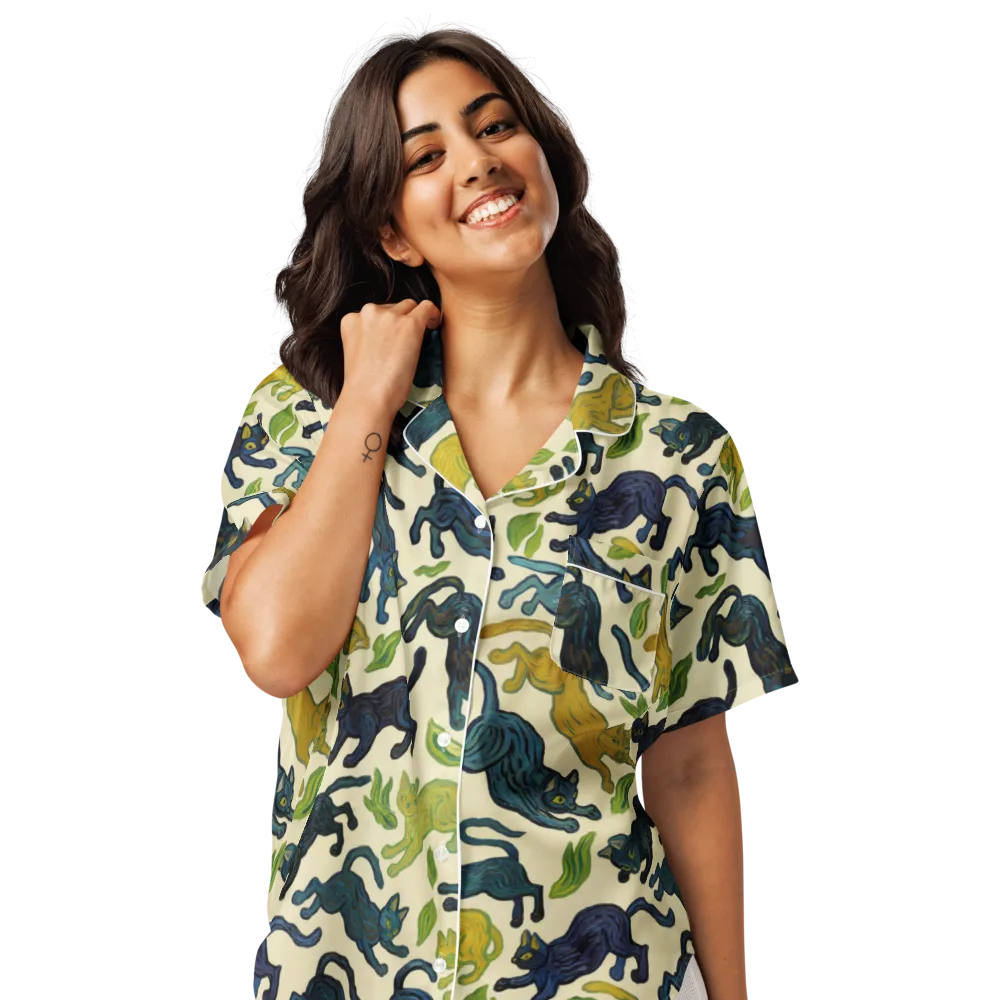 Velvet Alley Cats on Women's Short Sleeve Pajama Top — Front