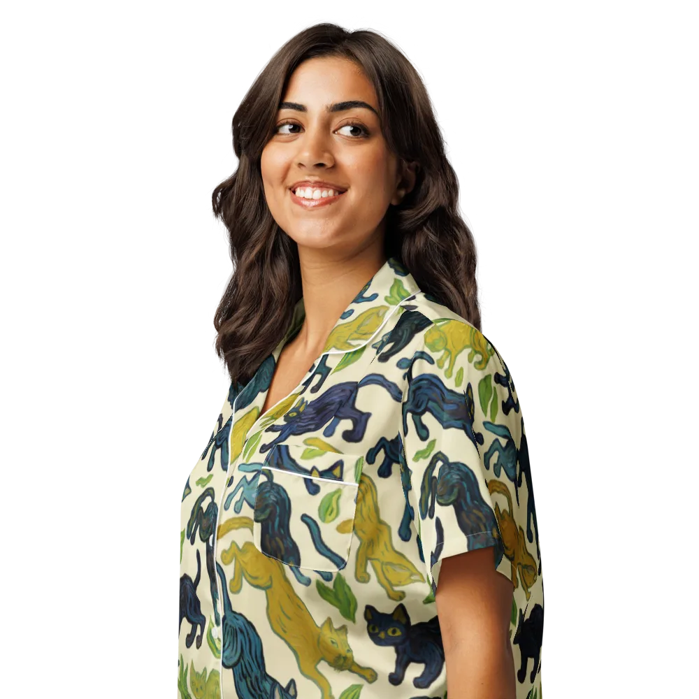 Velvet Alley Cats on Women's Short Sleeve Pajama Top — Left Front