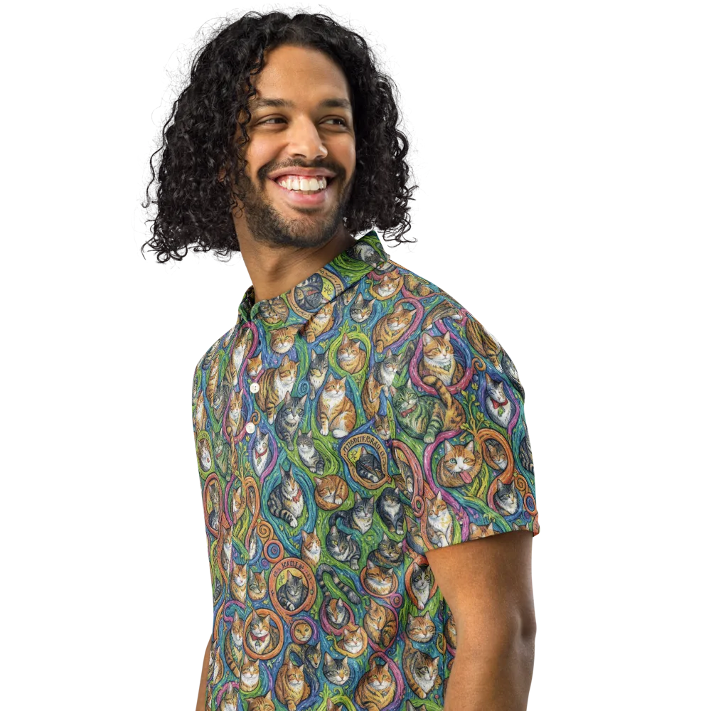 Cathedral of Cats on Men's Slim Fit Polo Shirt — Left Front