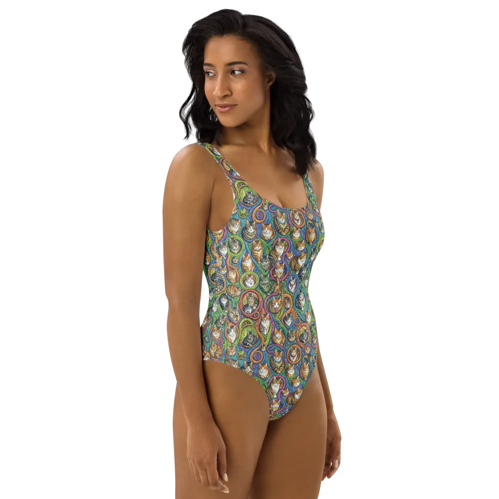 Cathedral of Cats on One-Piece Swimsuit — Right