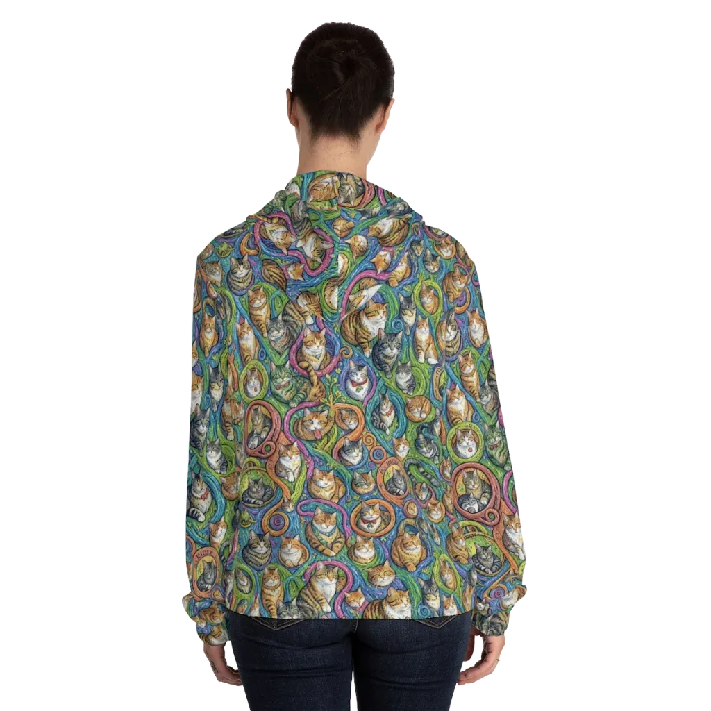 Cathedral of Cats on Women's Full-Zip Hoodie — Back On Person