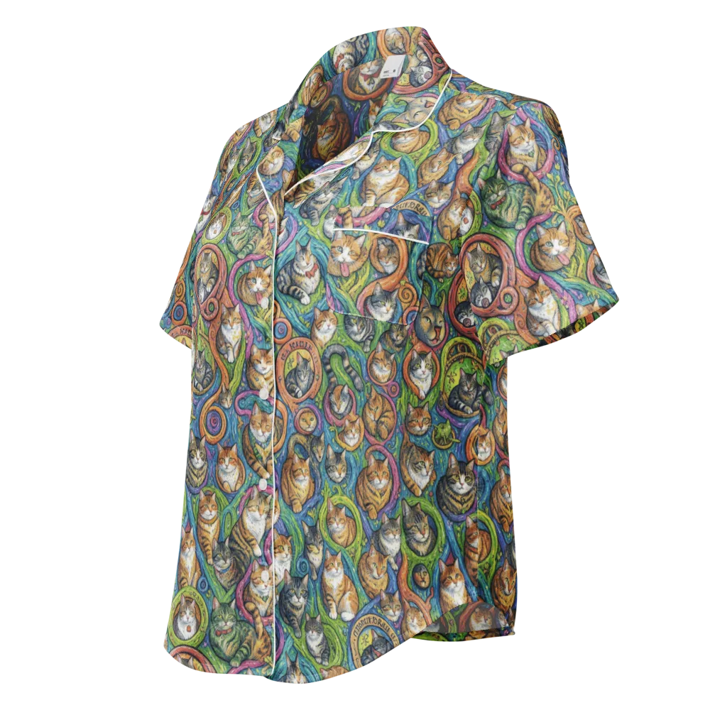 Cathedral of Cats on Women's Short Sleeve Pajama Top — Left Front