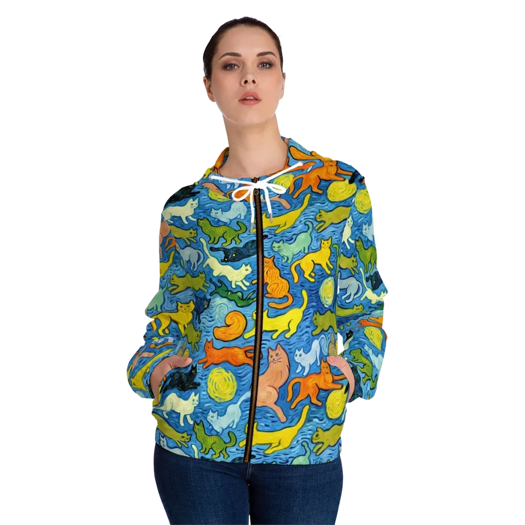 Whisker Waves on Women's Full-Zip Hoodie — Front On Person