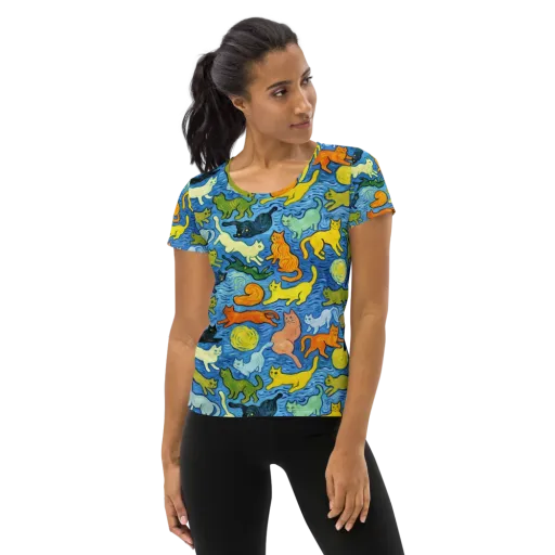 Whisker Waves on a Women's Athletic T-Shirt