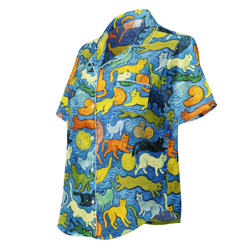 Whisker Waves on Women's Short Sleeve Pajama Top — Left Front