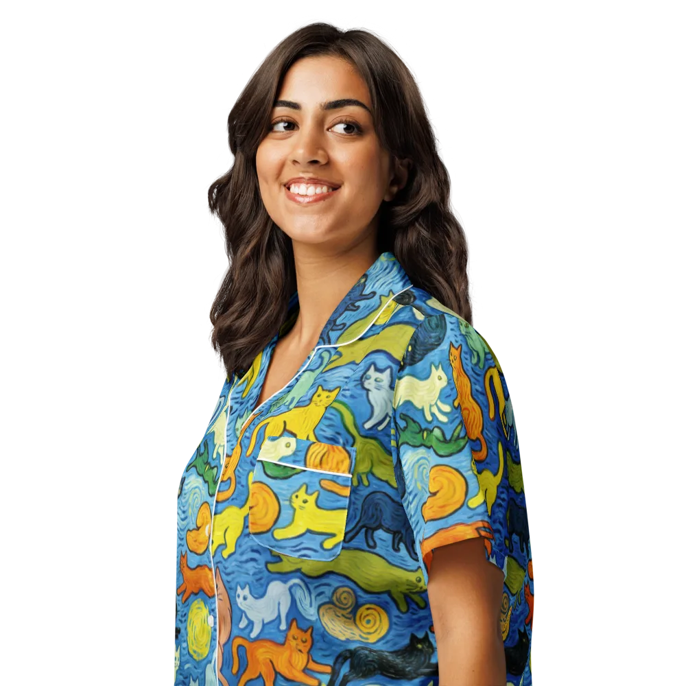 Whisker Waves on Women's Short Sleeve Pajama Top — Left Front