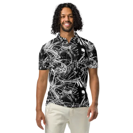 Noir Current on a Men's Slim Fit Polo Shirt