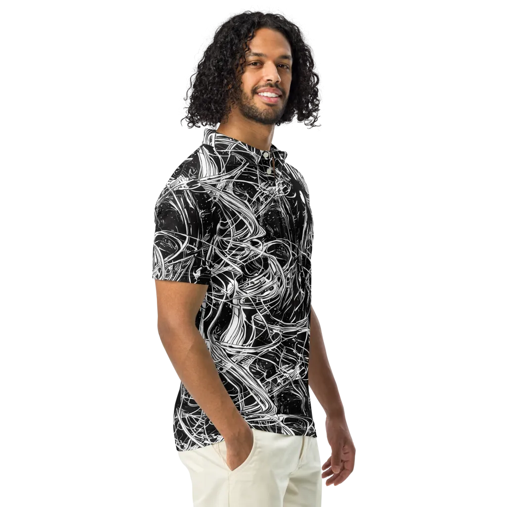 Noir Current on Men's Slim Fit Polo Shirt — Right Front
