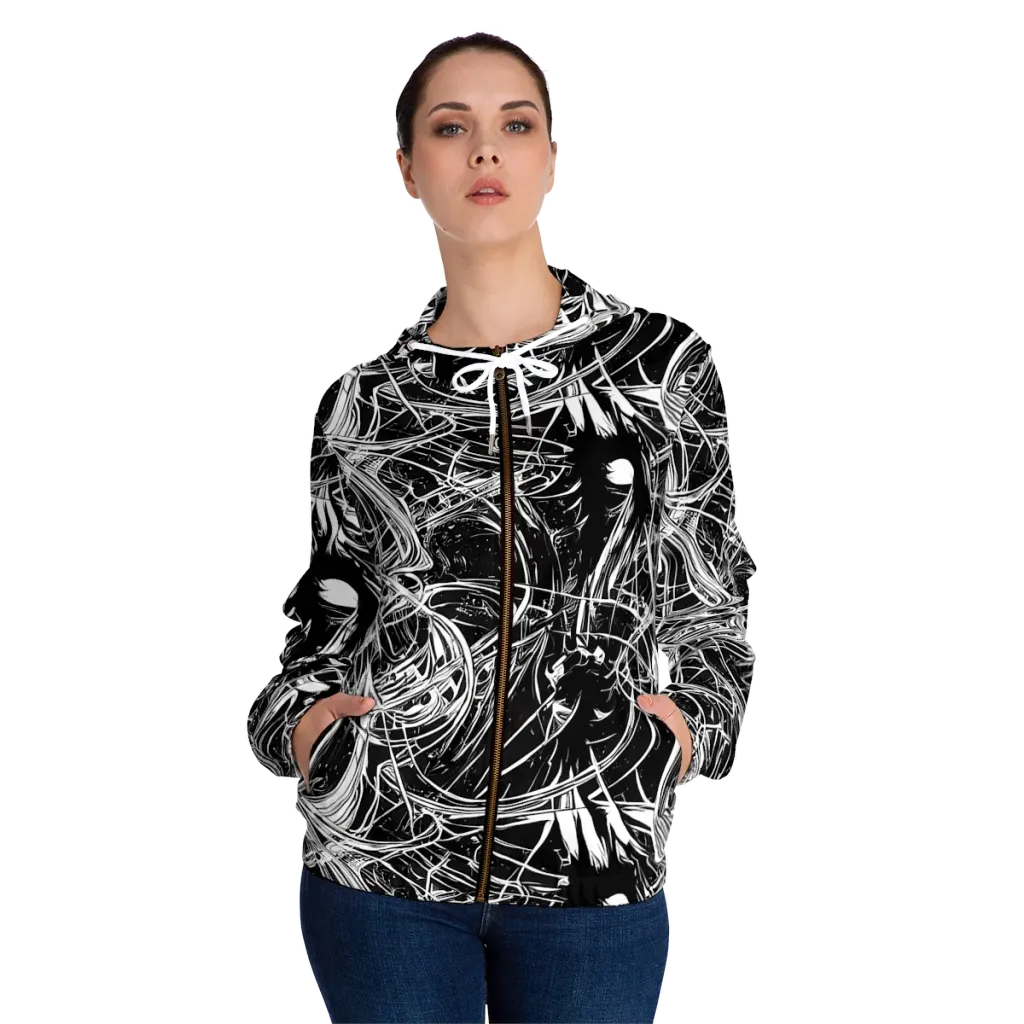 Noir Current on Women's Full-Zip Hoodie — Front On Person