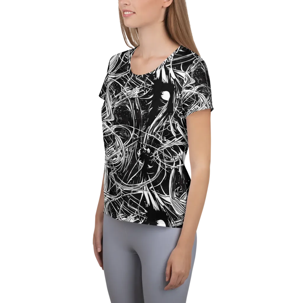 Noir Current on Women's Athletic T-Shirt — Left