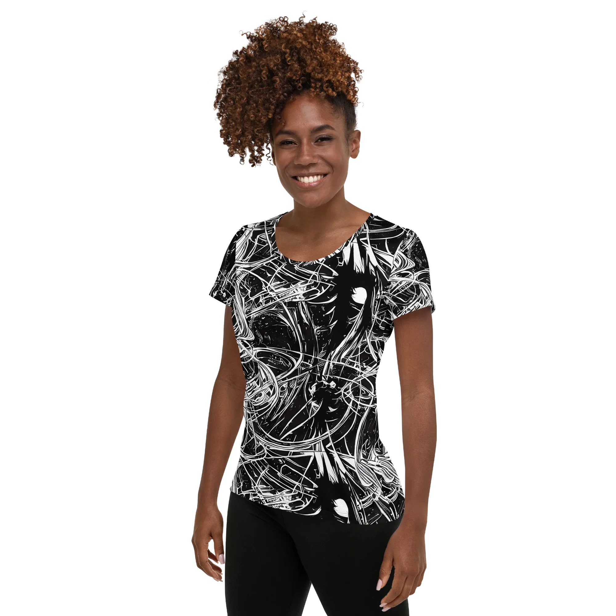 Noir Current on Women's Athletic T-Shirt — Left
