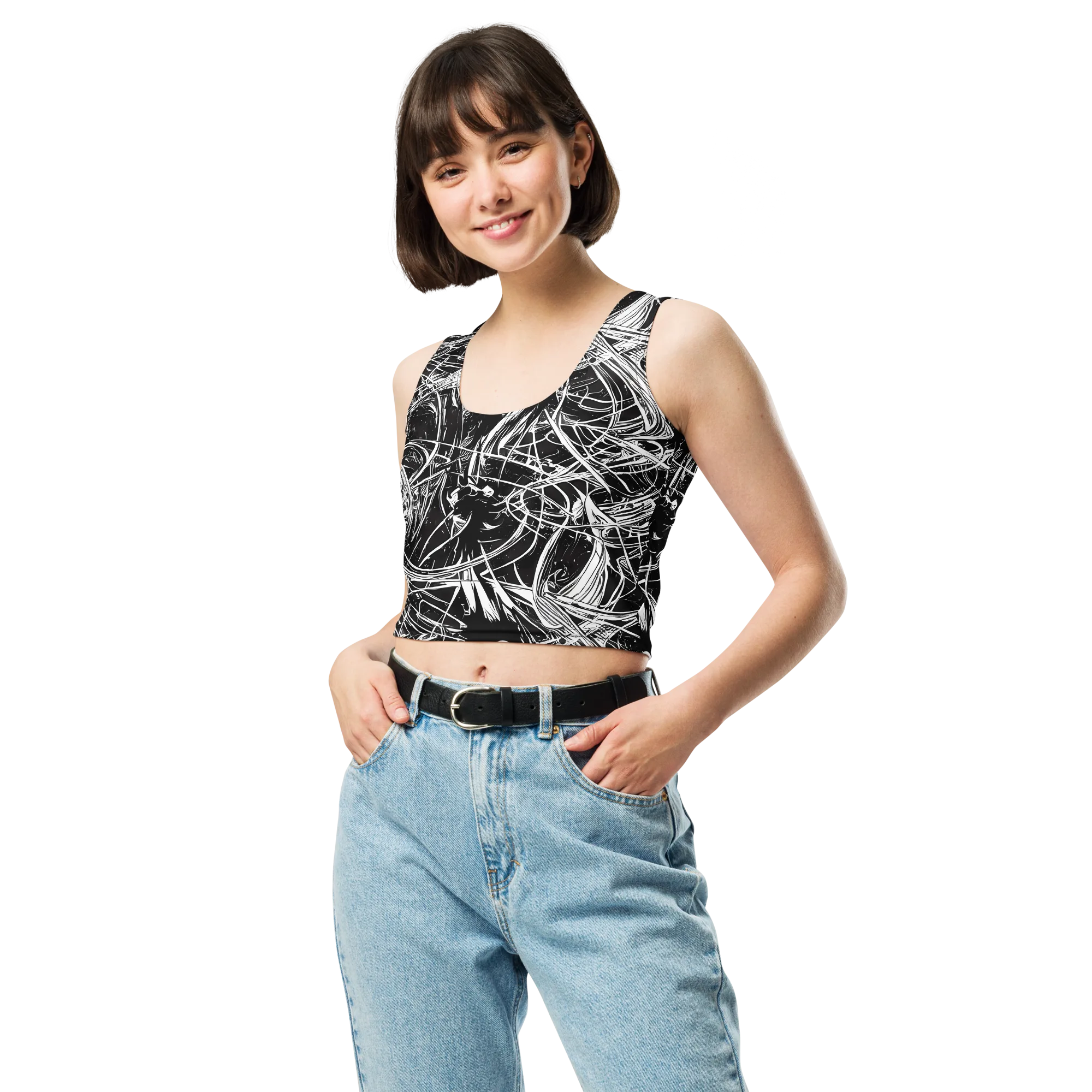 Noir Current on Crop Top — Front