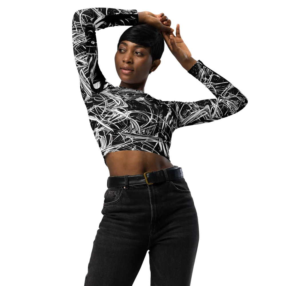Noir Current on Long Sleeve Crop Top — Front