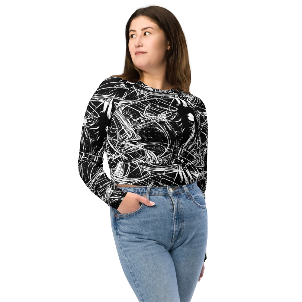 Noir Current on Long Sleeve Crop Top — Front