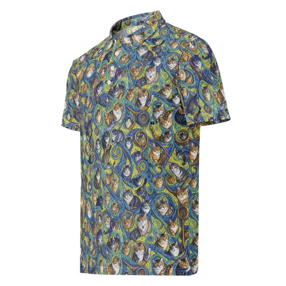 Whiskered Starry Night on Men's Slim Fit Polo Shirt — Left Front
