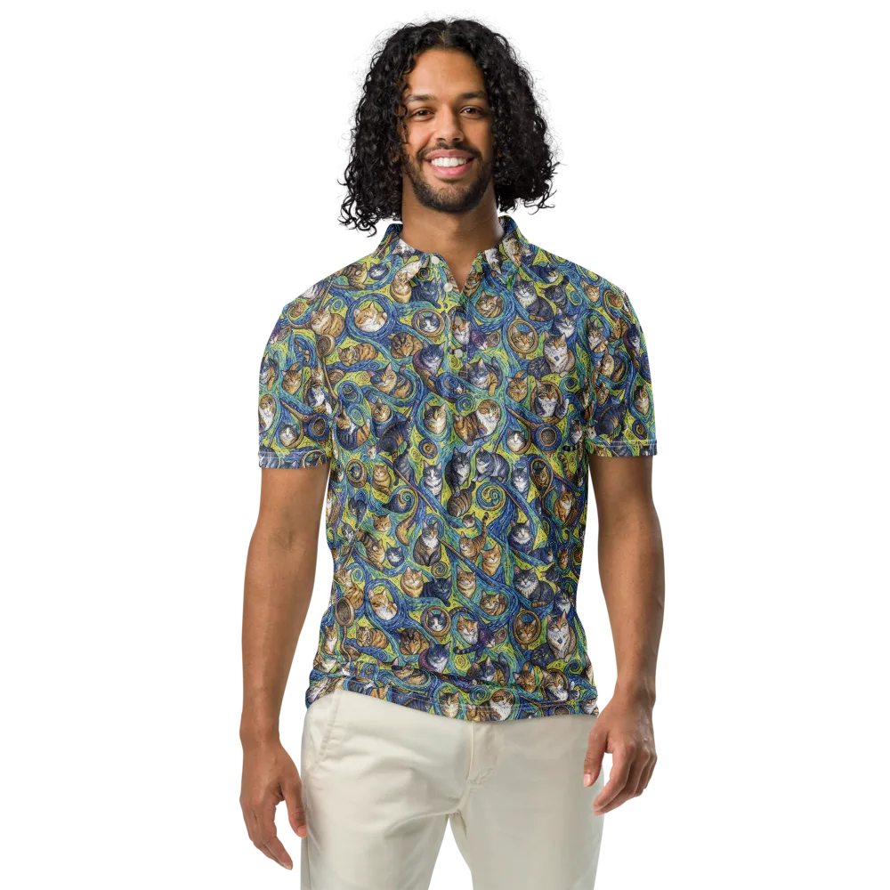 Whiskered Starry Night on Men's Slim Fit Polo Shirt — Front