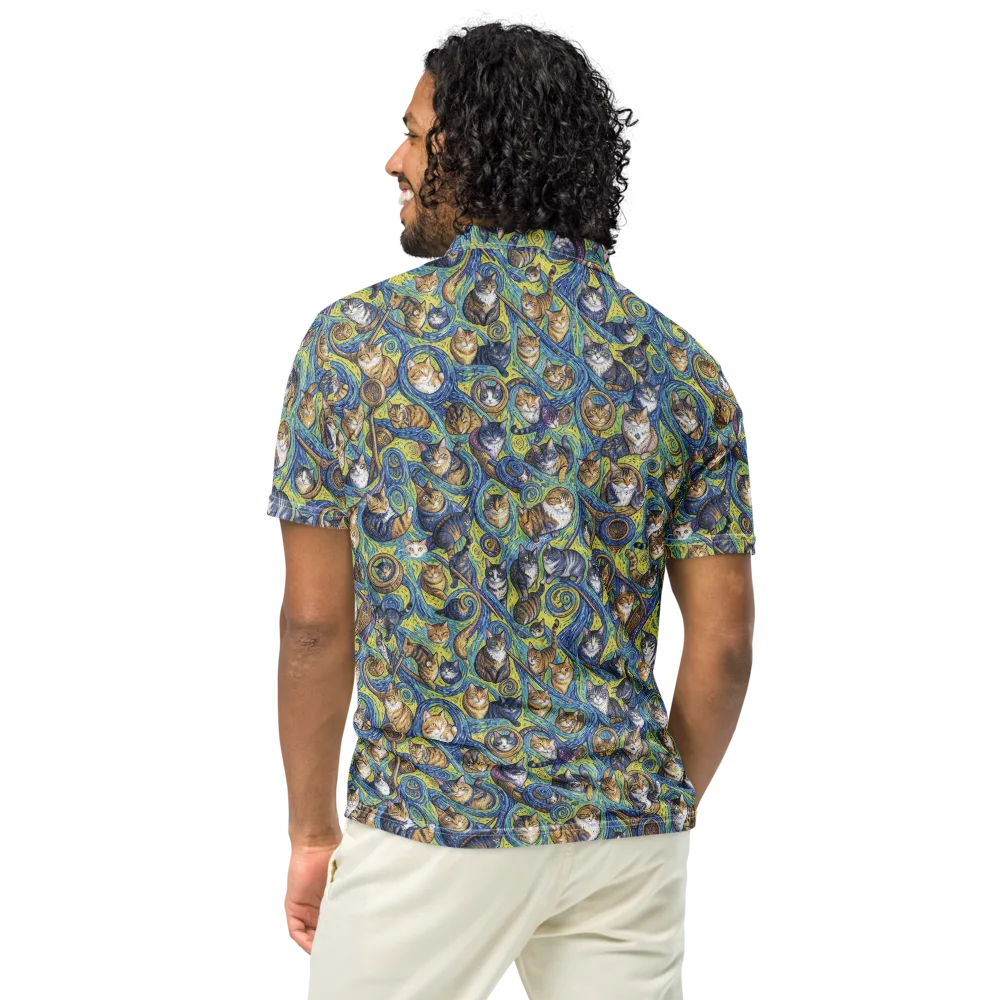 Whiskered Starry Night on Men's Slim Fit Polo Shirt — Back