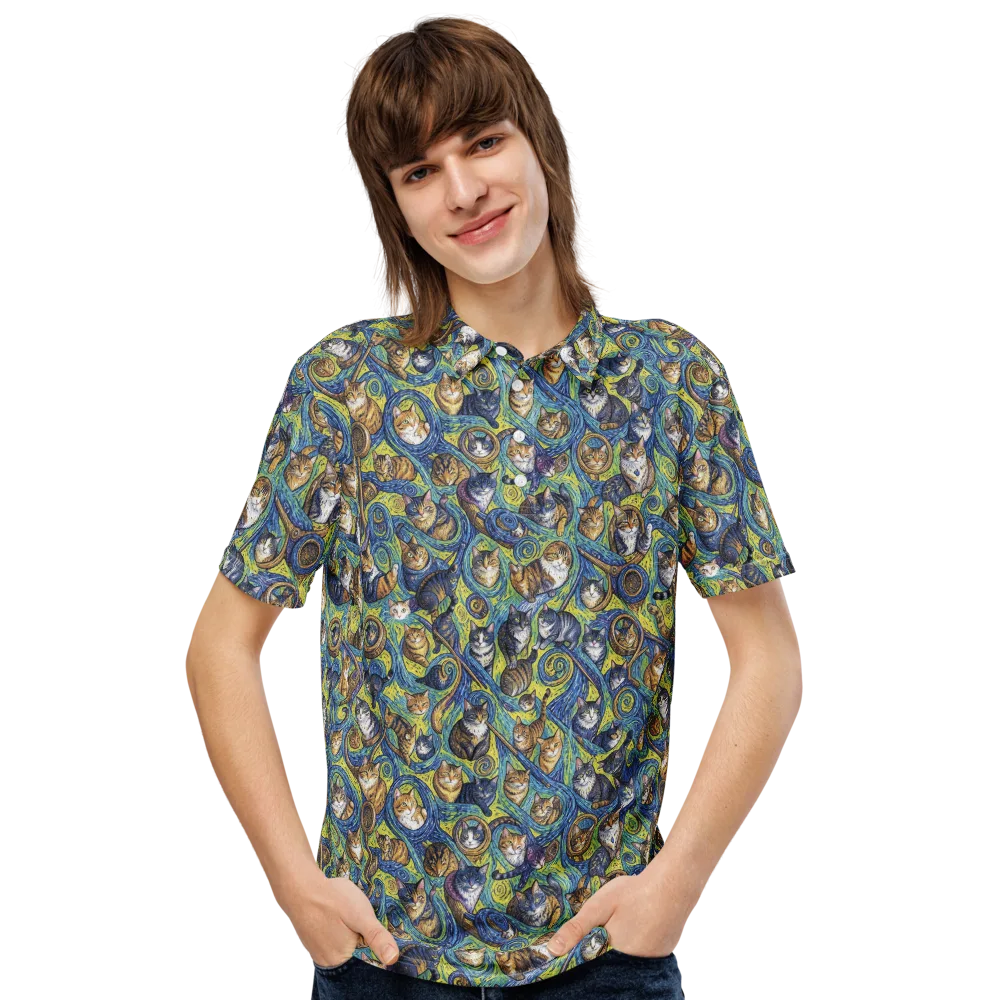 Whiskered Starry Night on Men's Slim Fit Polo Shirt — Front