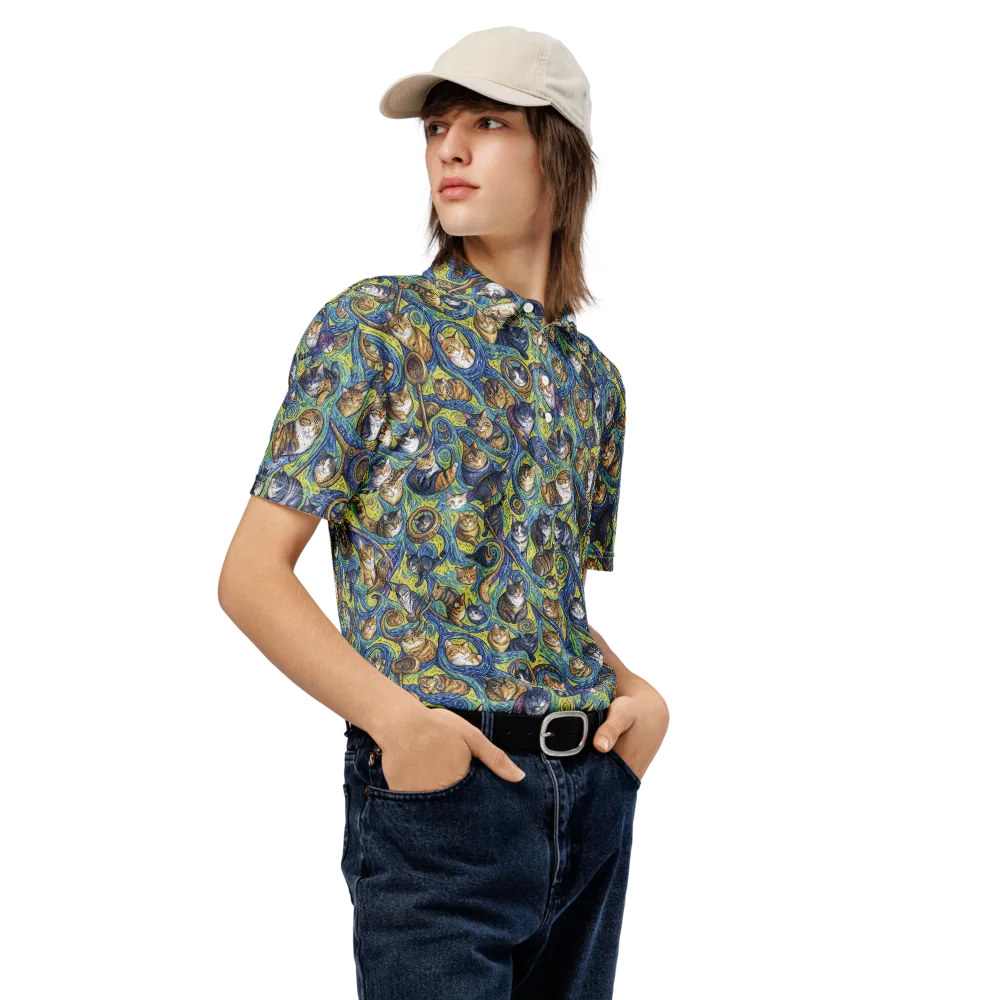 Whiskered Starry Night on Men's Slim Fit Polo Shirt — Right Front