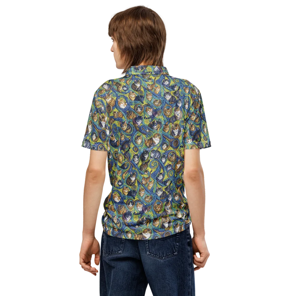 Whiskered Starry Night on Men's Slim Fit Polo Shirt — Back