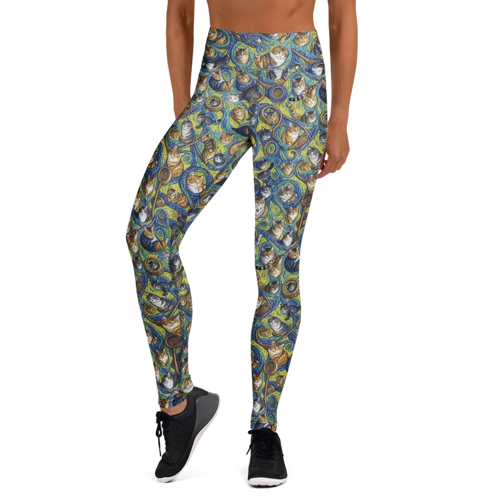 Whiskered Starry Night on Yoga Leggings — Front