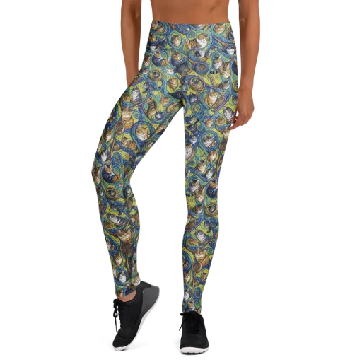Whiskered Starry Night on a Yoga Leggings