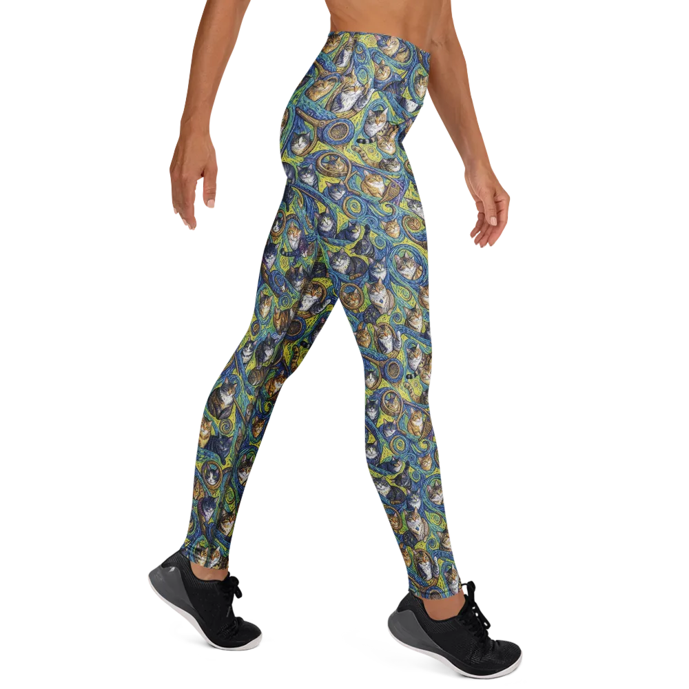 Whiskered Starry Night on Yoga Leggings — Right