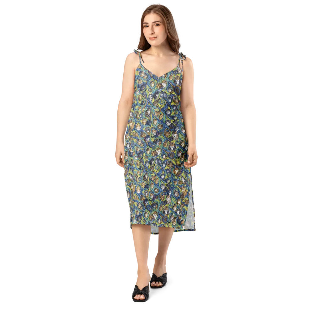Whiskered Starry Night on Slip Dress — Front