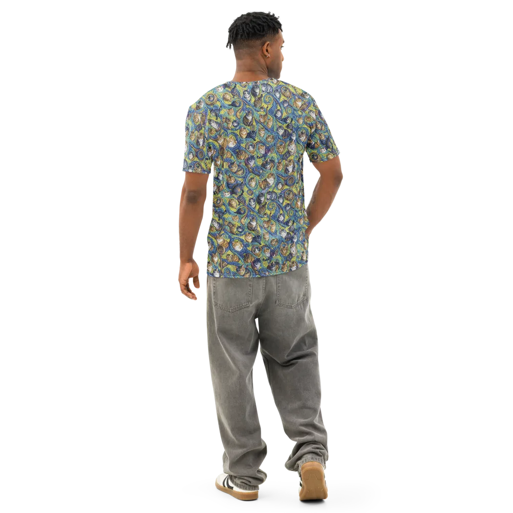 Whiskered Starry Night on Men's Cotton Crew Neck T-Shirt — Back