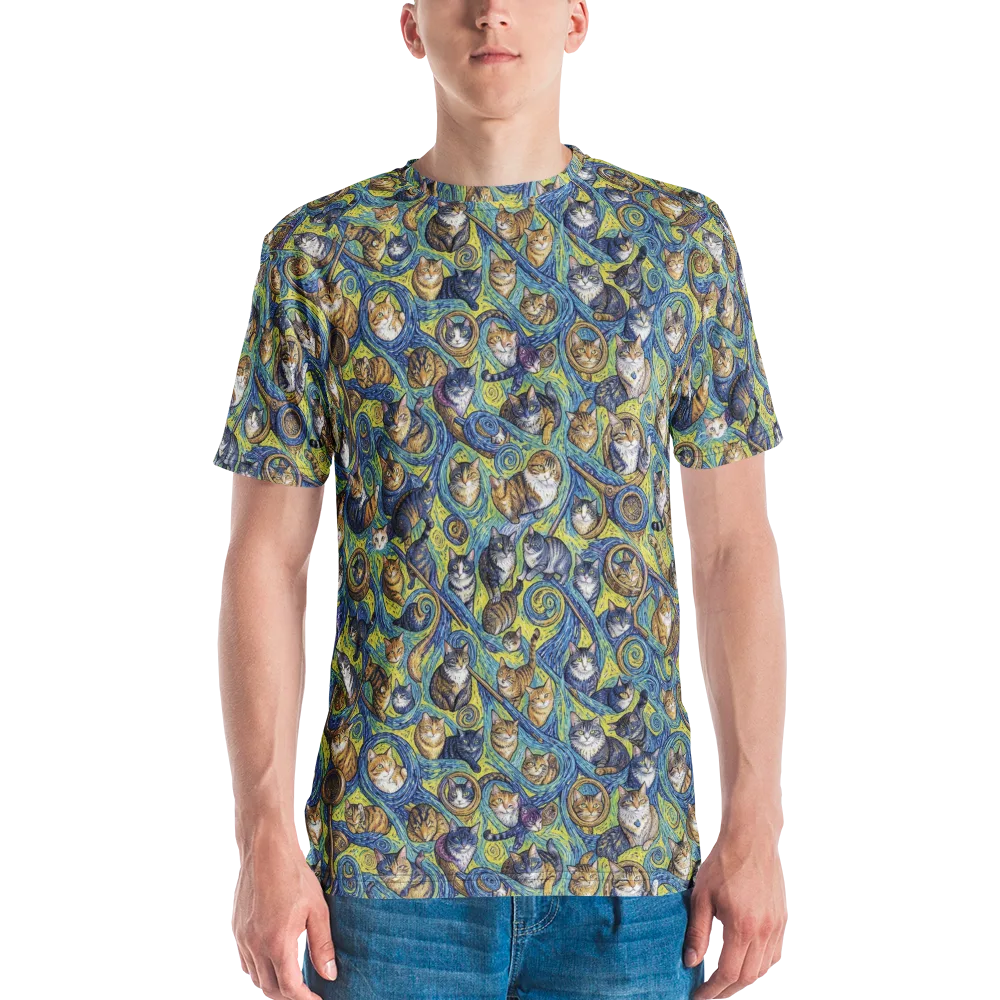 Whiskered Starry Night on Men's Crew Neck T-Shirt — Front