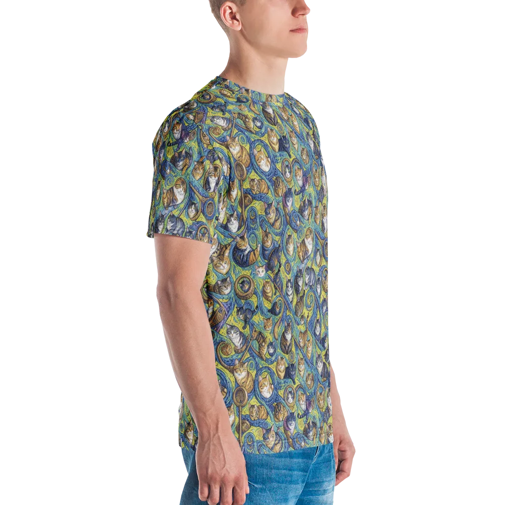 Whiskered Starry Night on Men's Crew Neck T-Shirt — Right