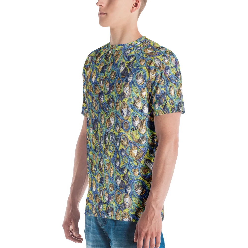 Whiskered Starry Night on Men's Crew Neck T-Shirt — Left