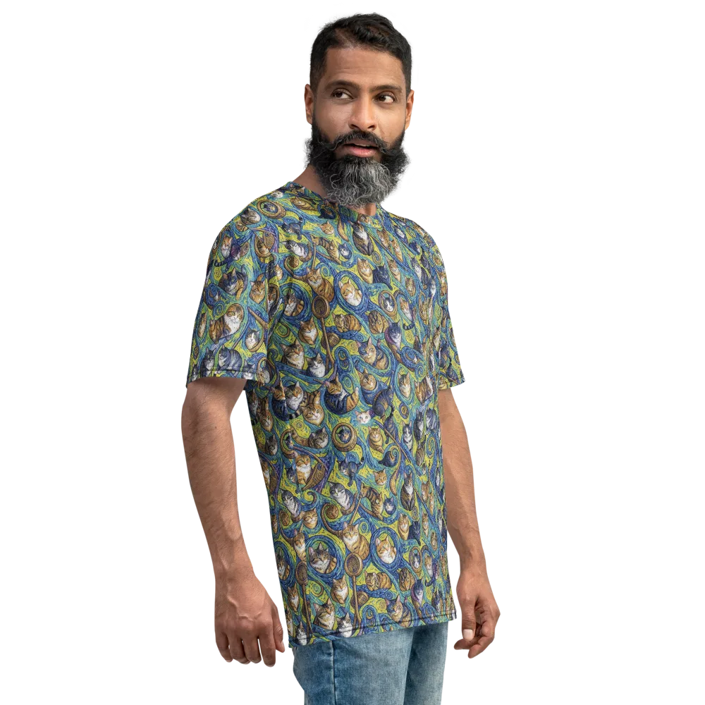 Whiskered Starry Night on Men's Crew Neck T-Shirt — Right