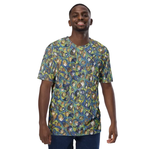 Whiskered Starry Night on a Men's Crew Neck T-Shirt