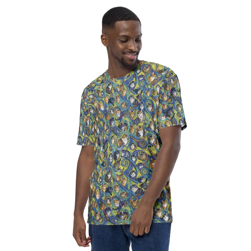 Whiskered Starry Night on Men's Crew Neck T-Shirt — Left