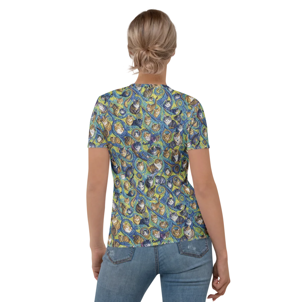Whiskered Starry Night on Women's Crew Neck T-Shirt — Back