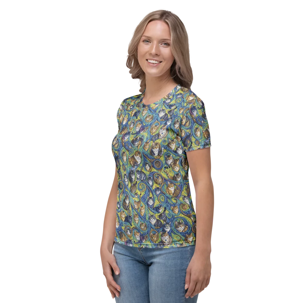 Whiskered Starry Night on Women's Crew Neck T-Shirt — Left