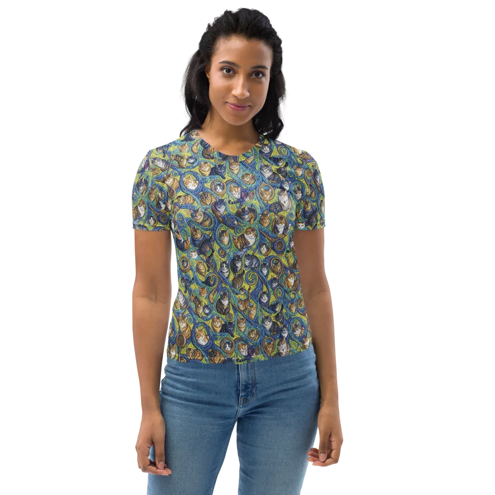Whiskered Starry Night on Women's Crew Neck T-Shirt — Front