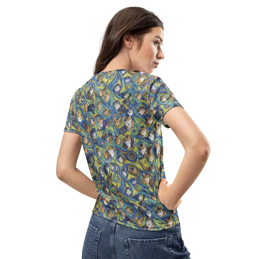 Whiskered Starry Night on Women's Crew Neck T-Shirt — Back