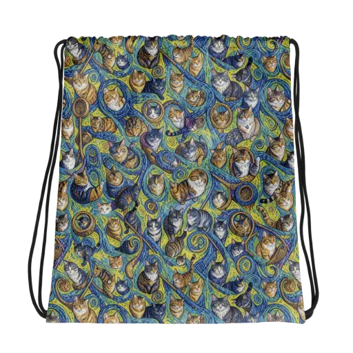 Whiskered Starry Night on a Drawstring Bag