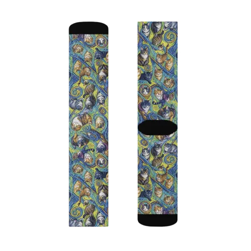 Whiskered Starry Night on a Socks