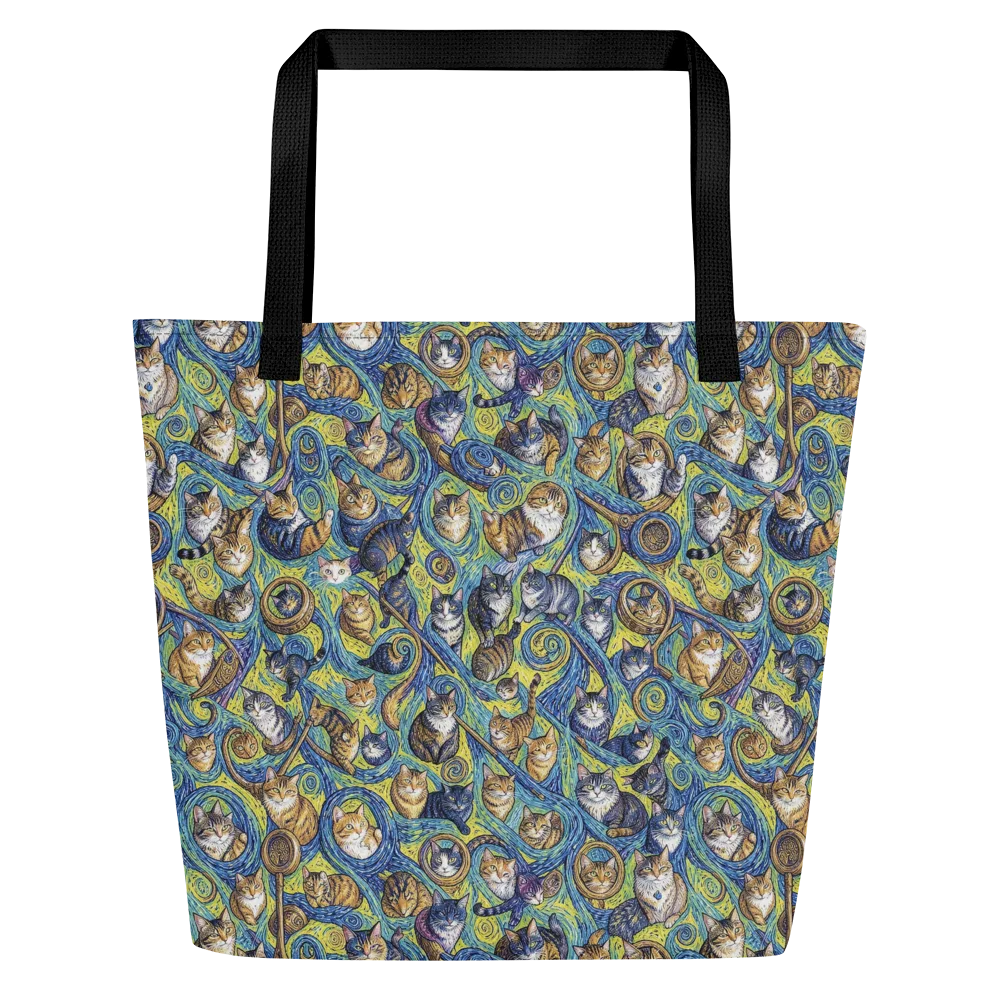 Whiskered Starry Night on Large Tote Bag W/ Pocket — Front