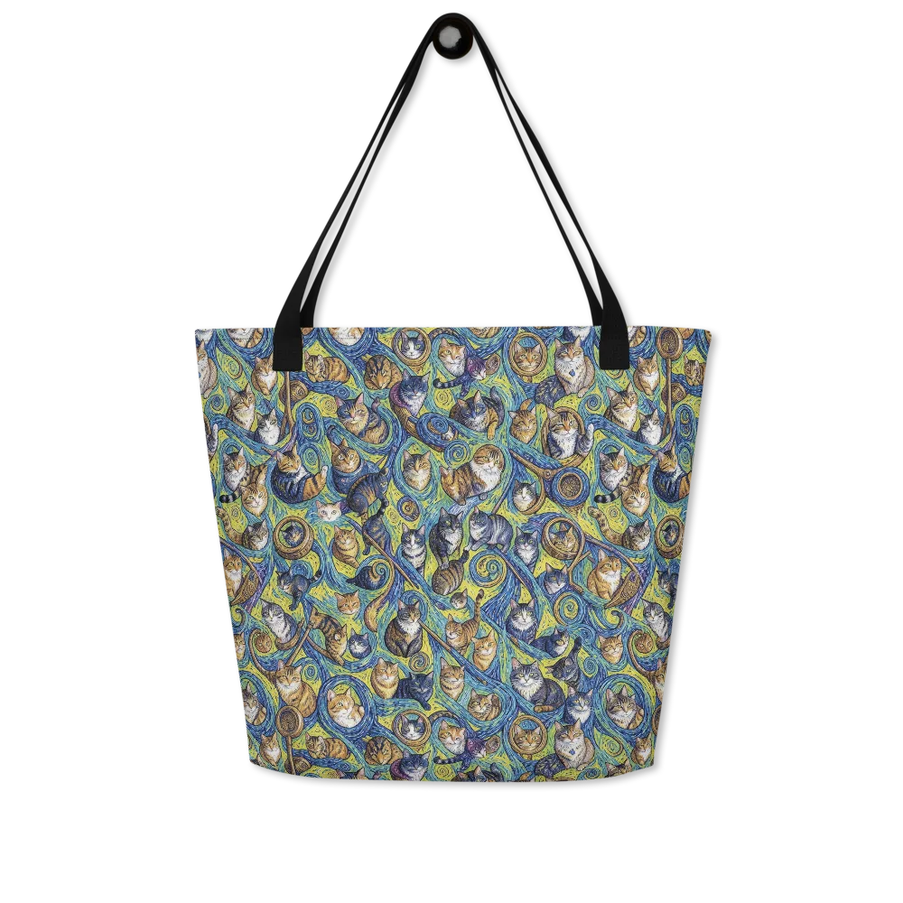 Whiskered Starry Night on Large Tote Bag W/ Pocket — Front