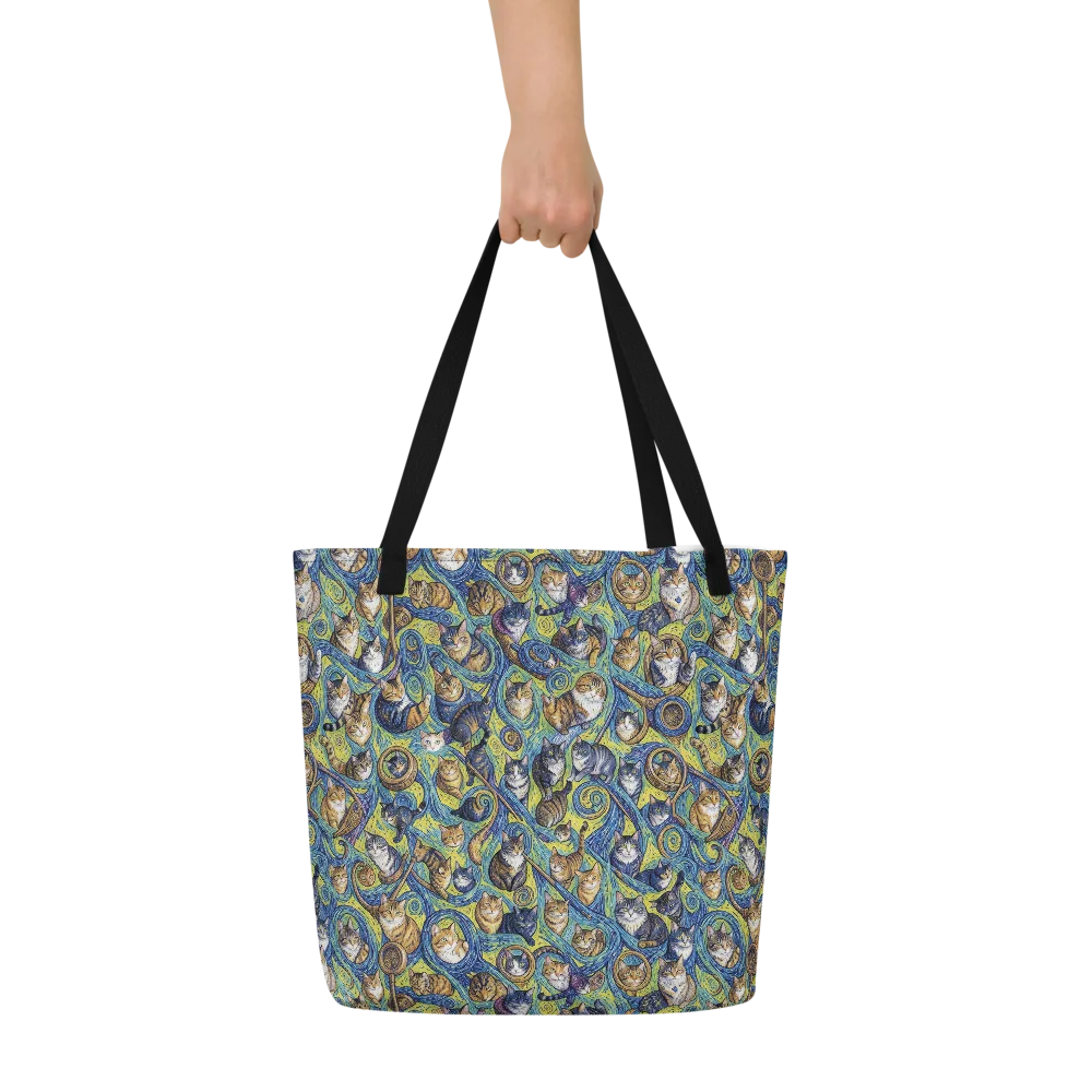Whiskered Starry Night on Large Tote Bag W/ Pocket — Front