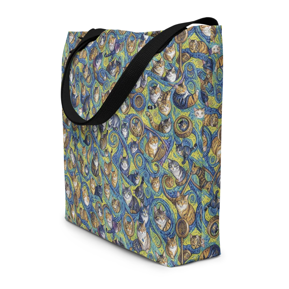 Whiskered Starry Night on Large Tote Bag W/ Pocket — Front