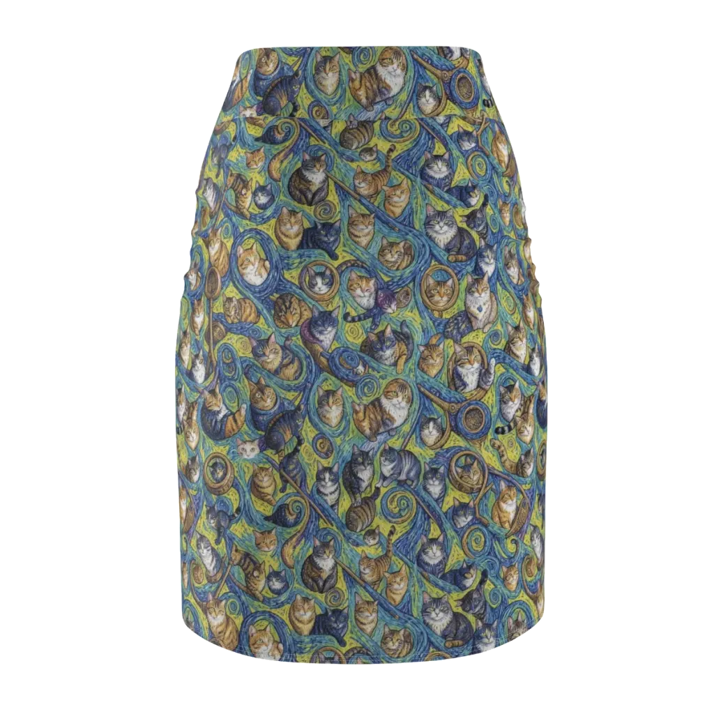 Whiskered Starry Night on Pencil Skirt — Back