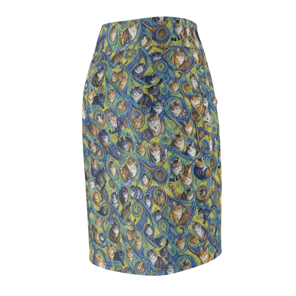 Whiskered Starry Night on Pencil Skirt — Back Side