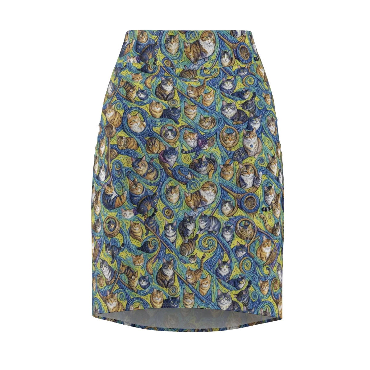 Whiskered Starry Night on Pencil Skirt — Front