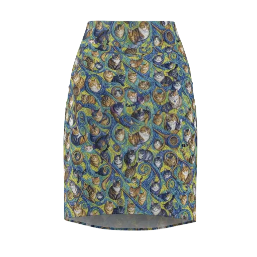 Whiskered Starry Night on a Pencil Skirt